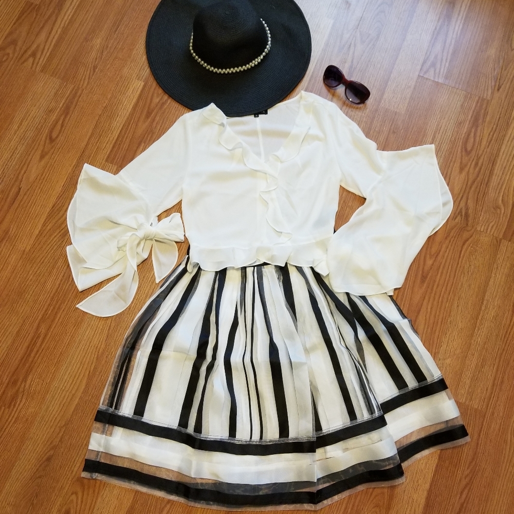 Ryu Elegant Black & Ivory Striped Skirt - Picture 2 of 7